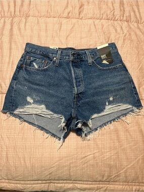 Levi's 501 Distressed Blue Denim Cutoff Shorts